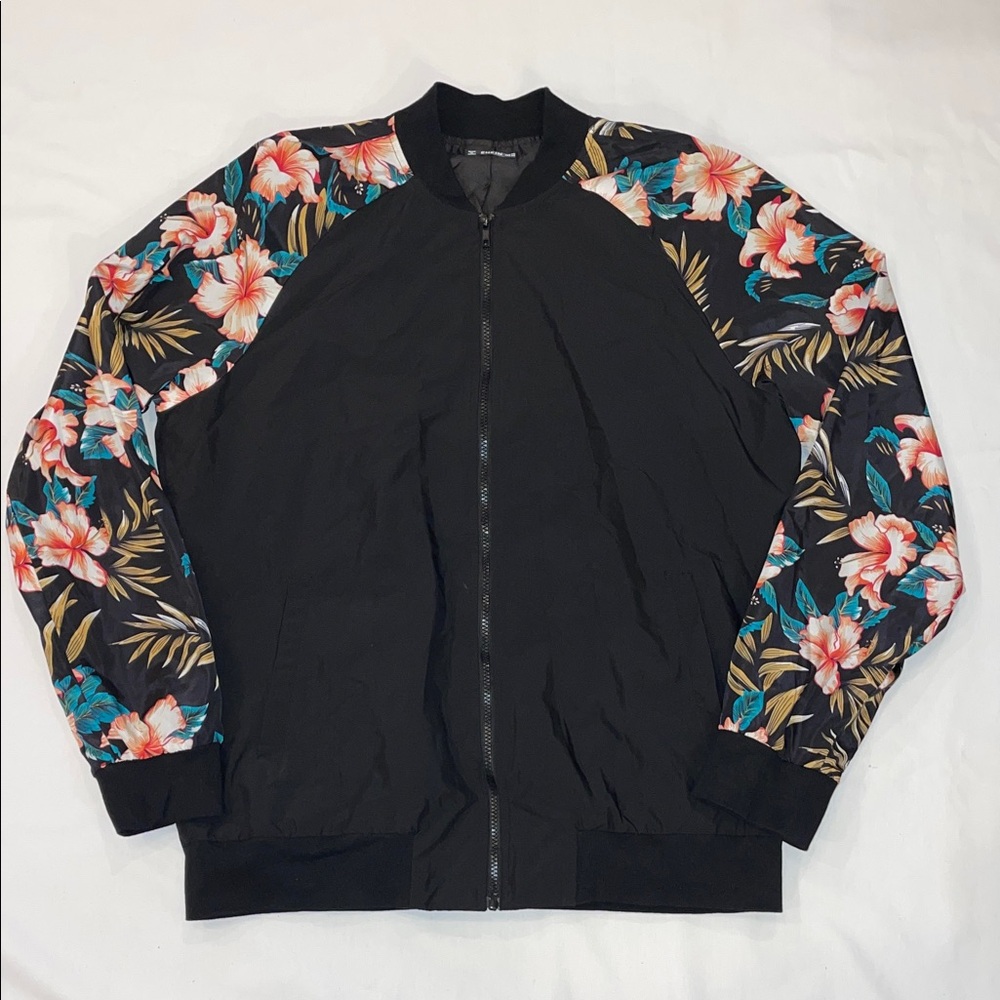 SHEIN Black Floral Sleeve Women’s Bomber Jacket Size XXL